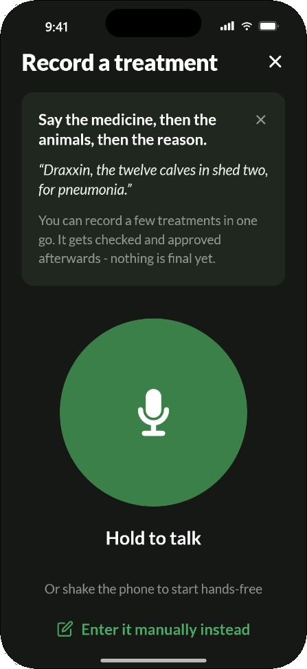 Medicine book by voice: hold to talk, or shake the phone to start hands-free